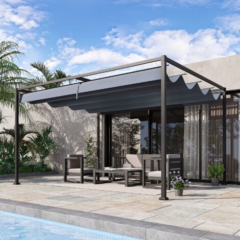 Outsunny Metal Pergola Gazebo Patio Sunshelter Retractable Canopy 4 x 3m