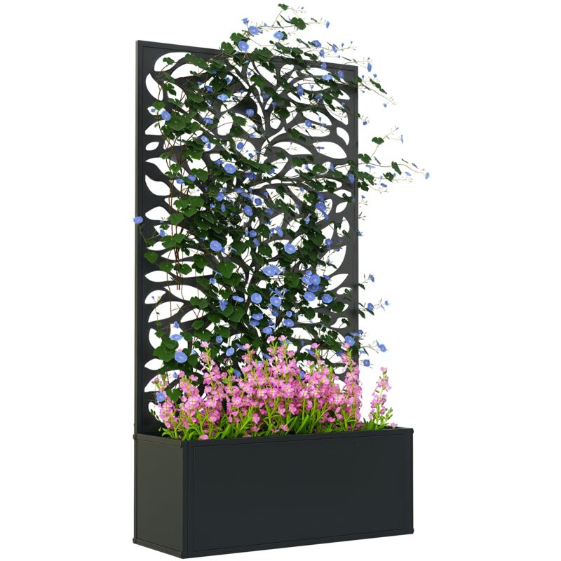 Outsunny Metal Raised Garden Bed with Trellis, Outdoor Elevated Planter Box