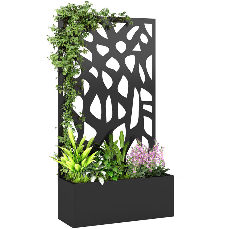 Outsunny Metal Raised Garden Bed with Trellis, Outdoor Planter Box