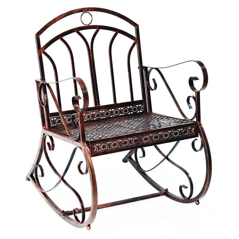 Outsunny - Metal Single Chair 1 Seater Garden Outdoor Rocking Chair Vintage Style Bronze