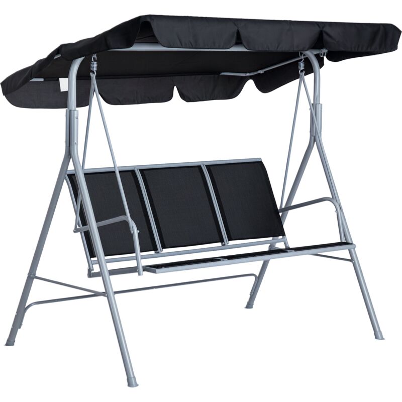 Outsunny Metal Swing Chair Garden Hammock Patio Bench 3 Seater Rock Outsunny Metal Swing Chair Garden Hammock Patio Bench 3 Seater Rock Shelter Shade Black