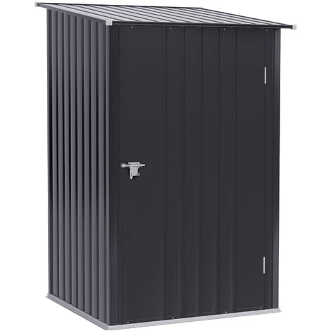Outsunny Metall Gerätehaus 1,6m³ 100x103x160cm Geräteschuppen mit Pultdach Abschließbarer Tür wetterfest Gartenhaus Outdoor Schuppen Schrank für Garten Außenbereich, Dunkelgrau
