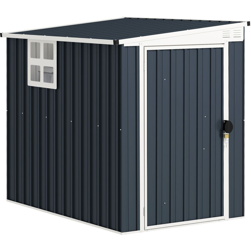 Outsunny Metall Gerätehaus 2, 6m² 128x193x181cm Geräteschuppen Mit Pultdach Fenster Abschließbarer Tür Wetterfest Gartenhaus Outdoor Garten Schuppen Für