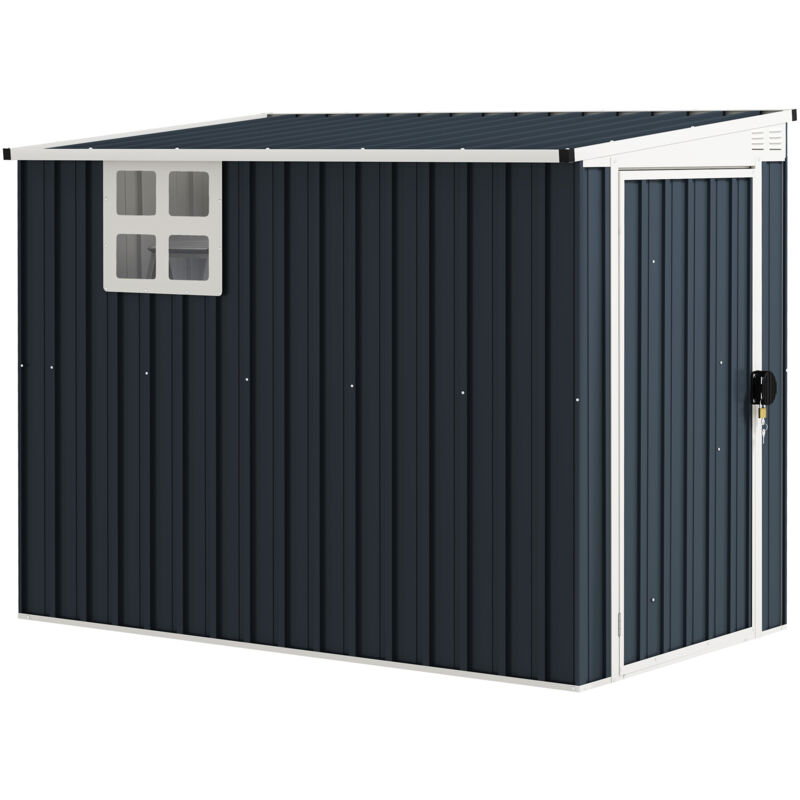 Outsunny Metall Gerätehaus 2, 7m² 128x231x181cm Geräteschuppen Mit Pultdach Fenster Abschließbarer Tür Wetterfest Gartenhaus Outdoor Garten Schuppen Für