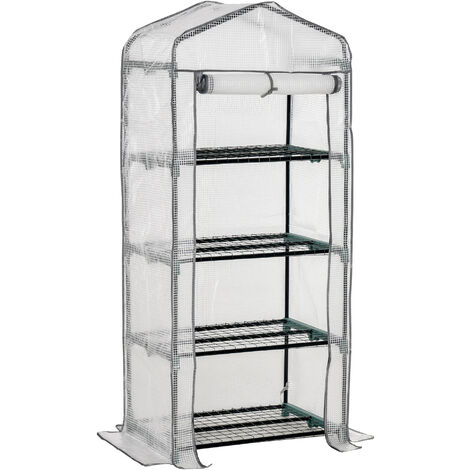 Outsunny Mini Greenhouse 4-Tier Portable Plant House Shed PE Cover White