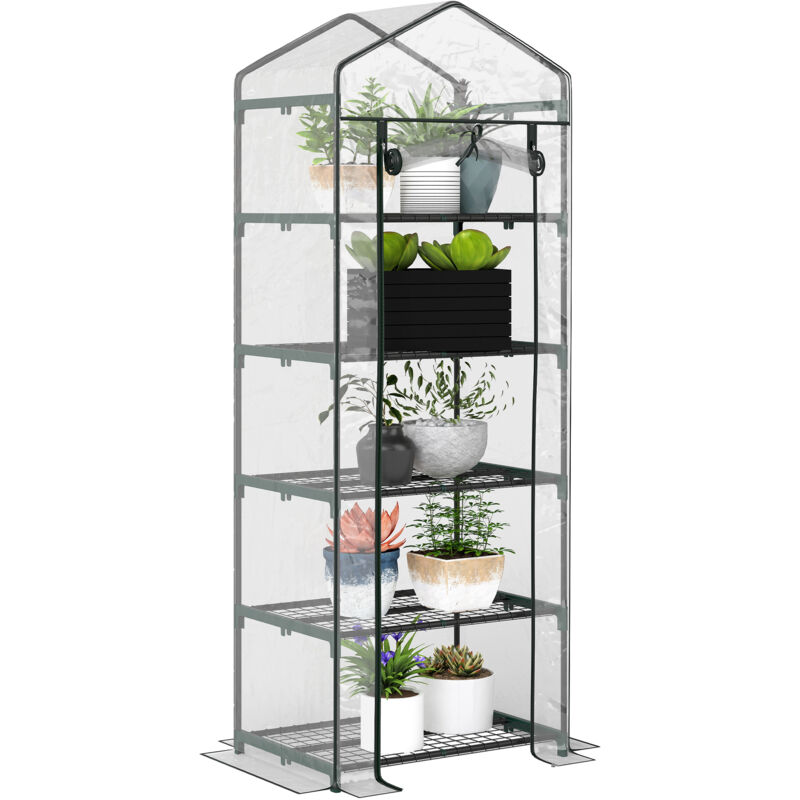 Outsunny - 5 Tier Mini Greenhouse Grow House w/ Roll Up Door, Green