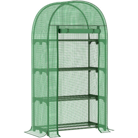 Outsunny Mini Greenhouse, Portable Green House with 4-tier Shelves, 80 x 49 x 160cm Green