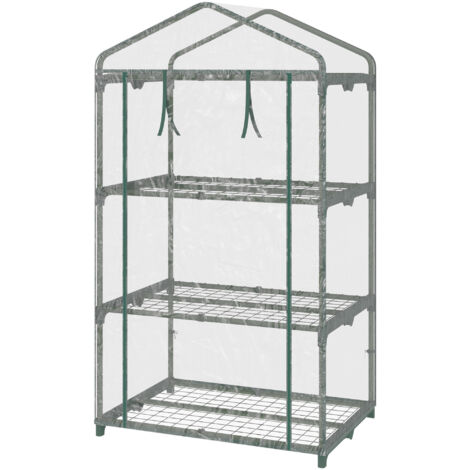 Outsunny Mini Serra 3 Ripiani e Copertura in Plastica 69x49x125cm Trasparente