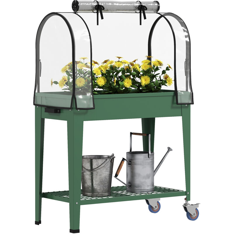Outsunny - Mobile Raised Garden Bed with Greenhouse Cover, Green