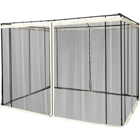 Outsunny Moskitonetz für 3x3 Pavillon 4 Seitenteile Fliegennetz mit Haken Reißverschluss Mückennetz Insektenschutz Fliegengitter Nylon-Mesh Schwarz