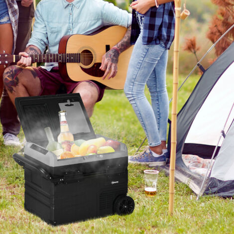 Outsunny Nevera Compresor Portátil 60L Nevera Portátil Eléctrica para Coche Congelador CC 12V/24V hasta -20℃ con Pantalla LED Táctil Asa Retráctil Ruedas para Camping Viajes 71,1x46x57,1 cm Negro