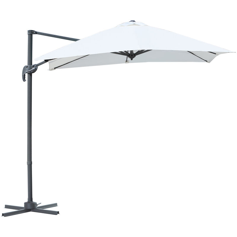 2.5 x 2.5m Patio Offset Parasol Umbrella Cantilever Hanging Sun Shade Canopy Shelter 360° Rotation with Cross Base - Off-White - Outsunny