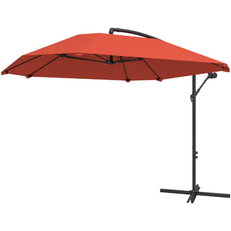 Outsunny Ombrellone a Braccio con Copertura Regolabile e Base a Croce Rosso