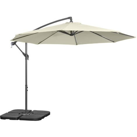Outsunny Ombrellone a Sbalzo con Manovella, Base a Croce e Pesi Beige
