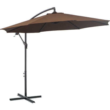 Outsunny Ombrellone da Giardino Ø3x2.5 m con Base a Croce e Manovella Caffè