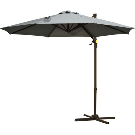 Outsunny Ombrellone da Giardino a Manovella con Angolazione Regolabile Grigio