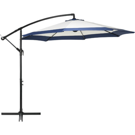 Outsunny Ombrellone Decentrato Ø3x2 m con Base a Croce Blu e Crema