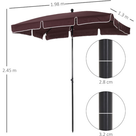 Outsunny Ombrellone Parasole Rettangolare con Palo Inclinabile in Alluminio, Marrone, 200x125x235cm