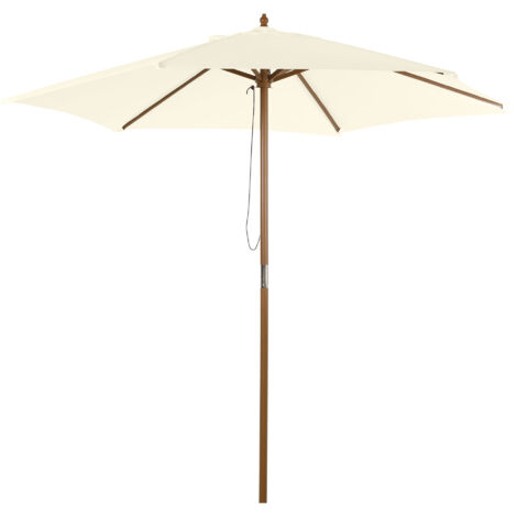 Outsunny Ombrellone per Esterni in Legno e Poliestere a 6 Stecche 2.5x2.3m Crema