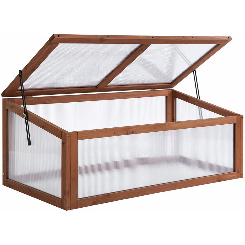 On-Ground Wood Frame Greenhouse Grow Box Plants Outdoor w/ Lid - Outsunny