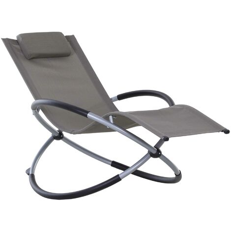 Outsunny Orbital Lounger Zero Gravity Patio Chaise Foldable Rock Chair w/ Pillow Light Grey