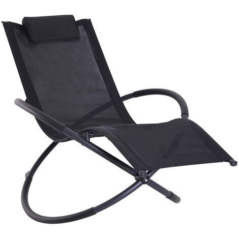 Outsunny Orbital Sun Lounger Rocking Chair Outdoor Zero Gravity Folding w/ Pillow Black