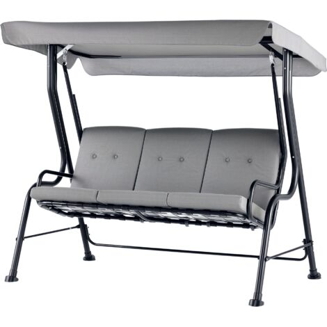 Outsunny Outdoor 3-person Garden Metal Padded Porch Swing Chair Bench Grey