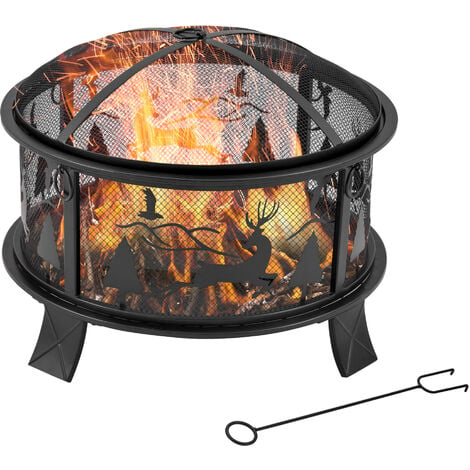 Outsunny Outdoor-Feuerschale mit Abdeckung und Schürhaken Schwarz 60 x 46 cm - Schwarz