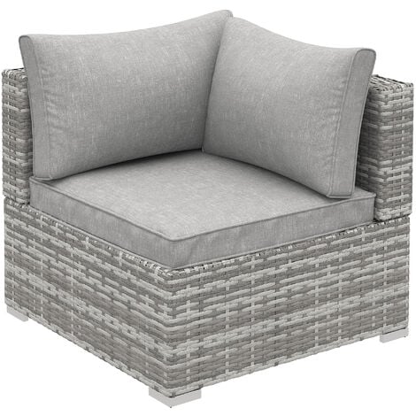 Outsunny Outdoor Garden Furniture Rattan Single Middle Sofa w/ Cushions Grey
