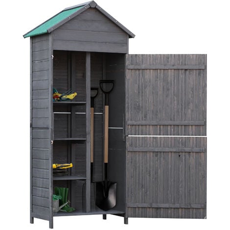 Outsunny Outdoor Garden Shed Wooden Tool Storage Shelves Cabinet 2 Door Grey