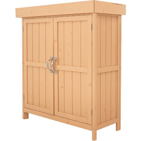 Outsunny Outdoor Garden Storage Shed Wooden Chest with Shelf Hinged Roof - Burlywood