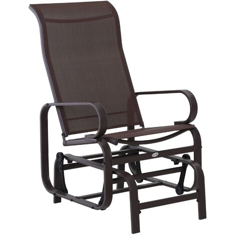 Outsunny Outdoor Gliding Rocking Chair w/ Metal Frame for Patio, Backyard Brown