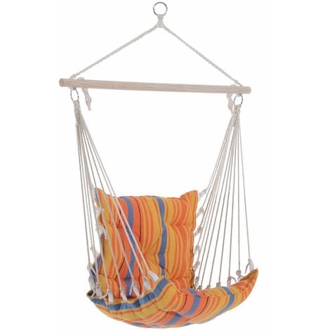 Outsunny Outdoor Hammock Cushioned Chair Patio Swing Seat Wooden Orange Stripe