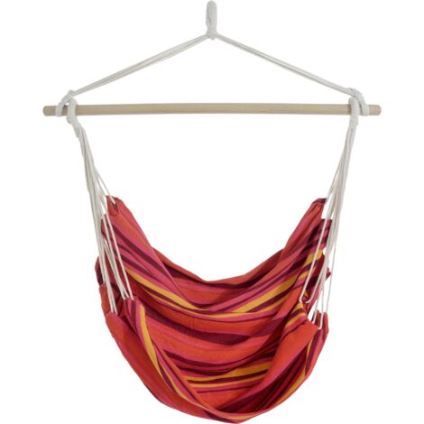 Outsunny Outdoor Hanging Rope Chair with Cotton Rope, Garden Hammock Chair with Wooden Support Bar Cotton Cloth, Portable Garden Chair for Patio & Tree, Red