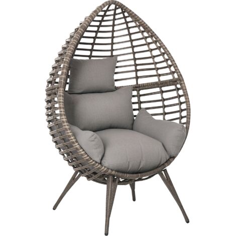 Outsunny Outdoor indoor Wicker Teardrop Chair with Cushion Rattan Lounger Grey