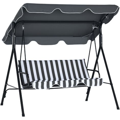 Outsunny Outdoor Metal Hammock Swing Chair 3-Seater Patio Bench Garden Grey and White