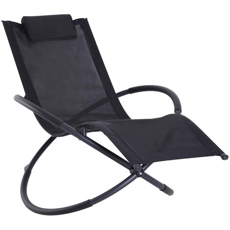 main image of "Outsunny Outdoor Orbital Lounger Zero Gravity Patio Chaise Foldable Rocking Chair w/ Pillow"