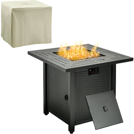 Outsunny Outdoor Propane Gas Fire Pit Table w/ Rain Cover, 40000 BTU, Black