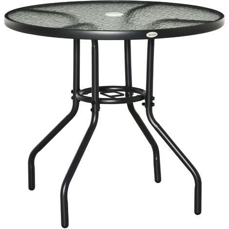 Outsunny Outdoor Round Dining Table Tempered Glass Top w/ Parasol Hole 80cm
