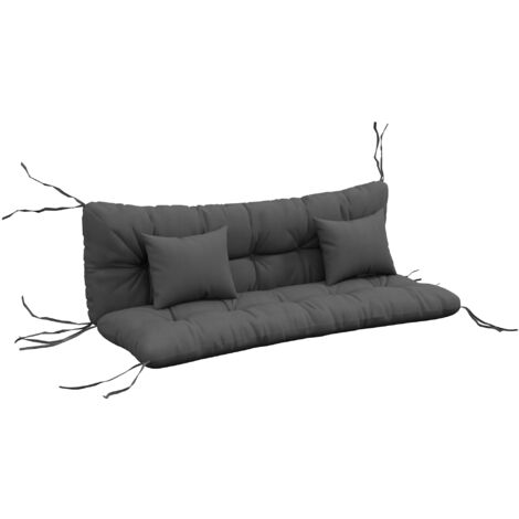 Outsunny Outdoor Seat Cushions Back Cushion with 2 Pillows, Water Repellent Seat Pads for 3-Seater Chair, Swing, Sofa Charcoal Grey