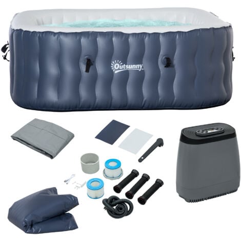 Outsunny  Outdoor Square Inflatable Hot Tub Spa w/ Pump, 4-6 Person