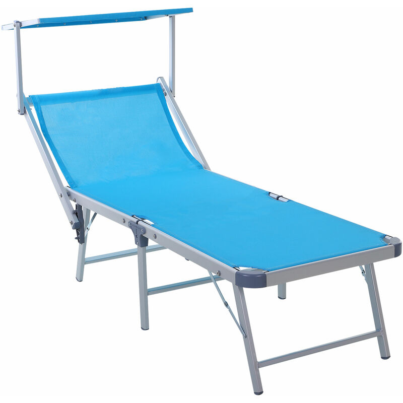 Outdoor Sun Lounger w/ Overhead Canopy Aluminium Adjustable Seat Blue - Outsunny