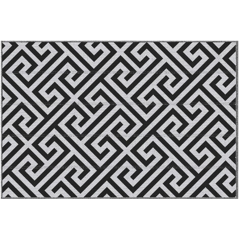 Outsunny Outdoor-Teppich, Kunststoffteppich mit Doppelseitigem Design, Wasserabweisender Balkonteppich, für Terrasse, Camping, Schwarz+Weiß, 121 x 182 cm