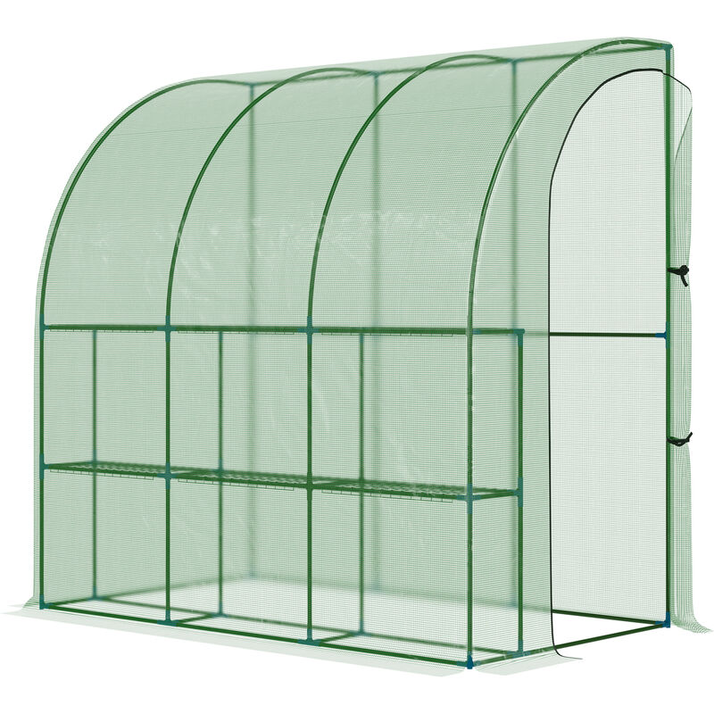 214 x 120 x 215cm Walk-In Lean to Wall Tunnel Greenhouse w/ Door - Green - Outsunny