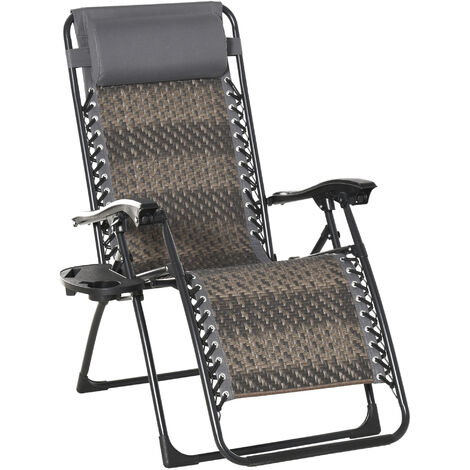 main image of "Outsunny Outdoor Zero Gravity Folding Sun Lounge Chair with Headrest, Recliner Chair w/ Cup and Phone Holder for Garden, Balcony, Deck, Grey"
