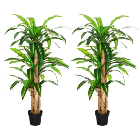 Outsunny pack de 2 dracaenas artificiales 160 cm con maceta árbol artificial con 66 hojas musgo para decoración interior oficina salón verde