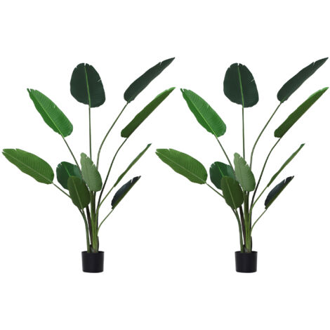 Outsunny pack de 2 plantas palmas artificiales 180 cm en maceta con 10 hojas plantas artificiales decorativas para interior hogar salón oficina verde
