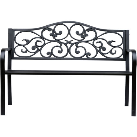 Outsunny Panchina da Esterno in Ghisa e Metallo da 2 Posti 127x60x89cm Nero