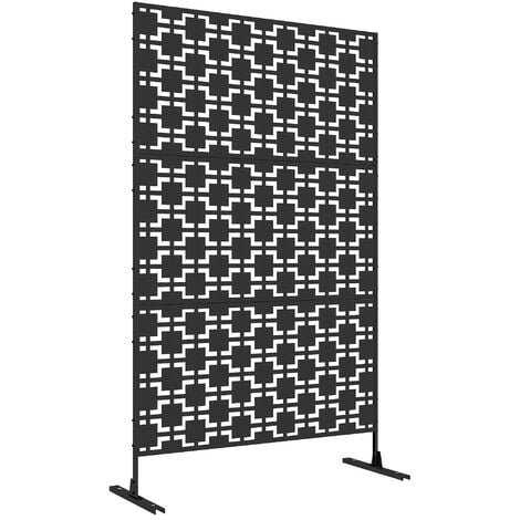 Outsunny Panneau brise vue décoratif paravent extérieur à motif ajouré géométrique en métal - 122 x 45 x 198 cm, noir
