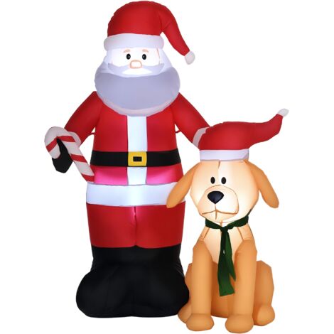 Outsunny papá Noel inflable con perro con 9 luces LED IP44 e inflador eléctrico decoración navideña para exteriores interiores 117x80x157cm multicolor